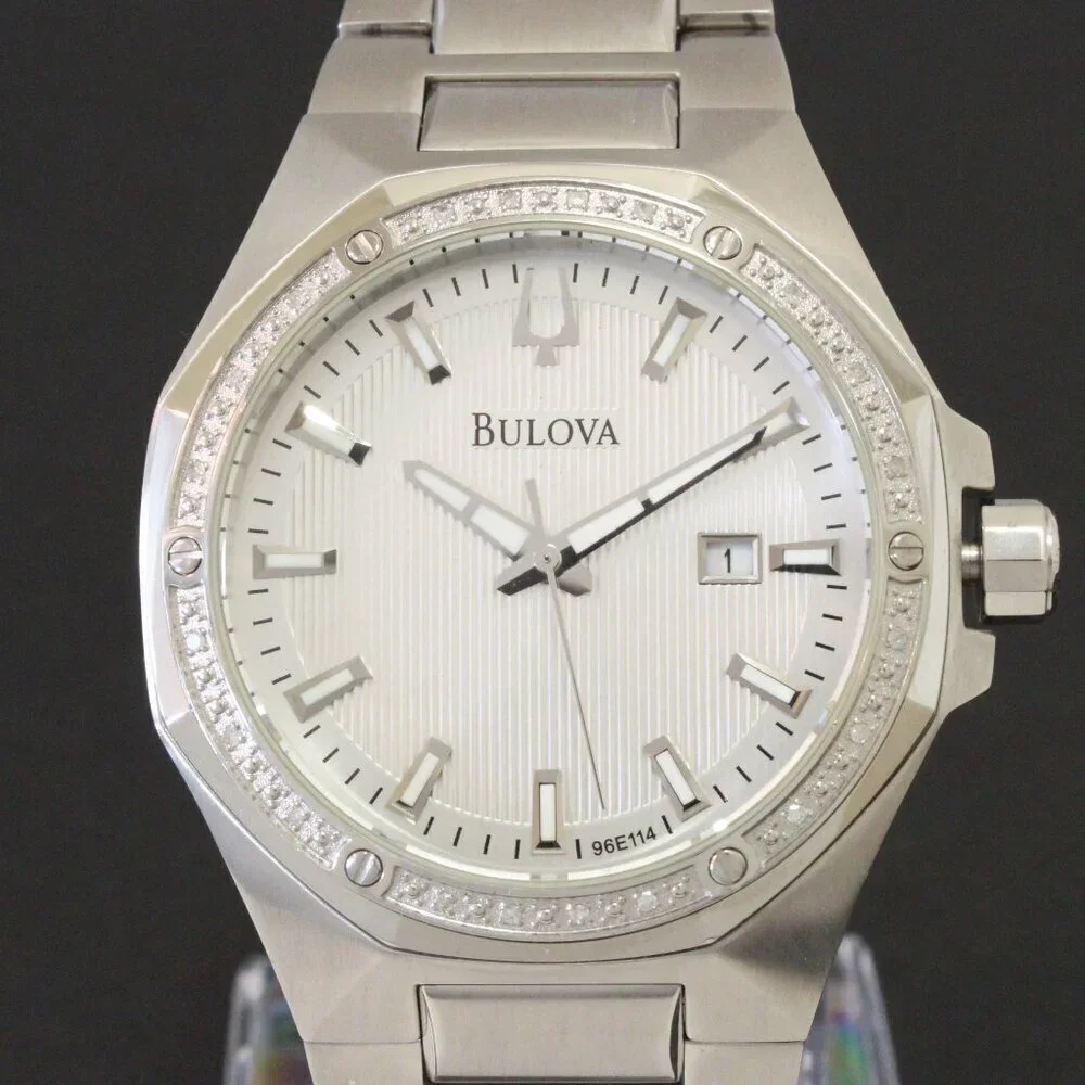 Bulova Men's Watch Diamond-Accent Bezel Integrated Bracelet Silver Textured Dial - Picture 9 of 15